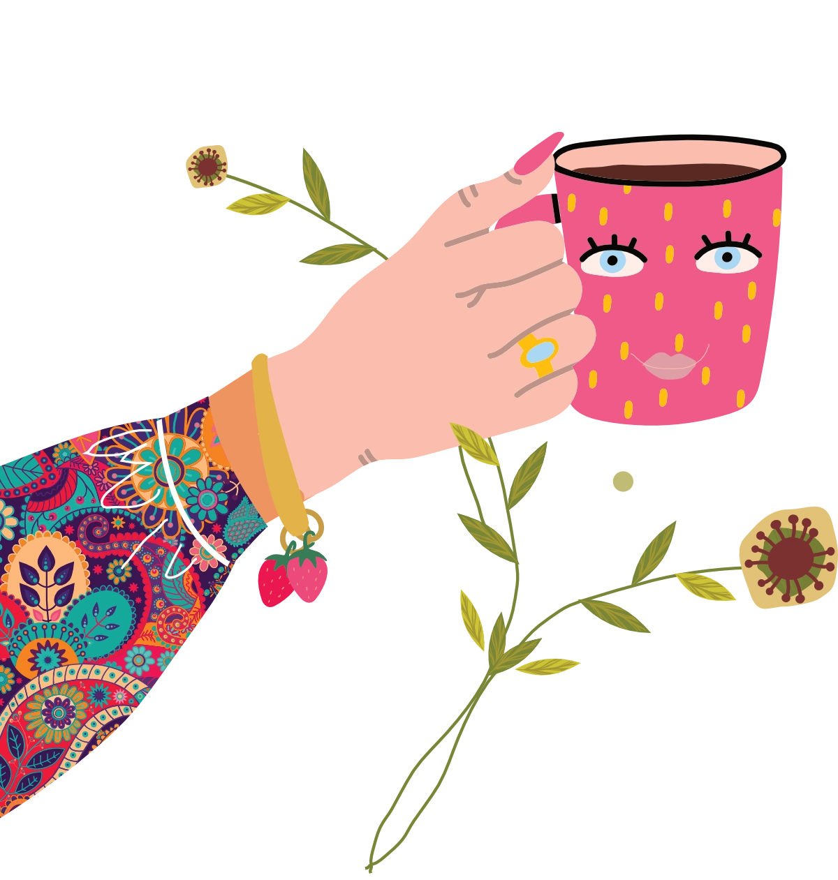 Illustration of hand holding a coffee